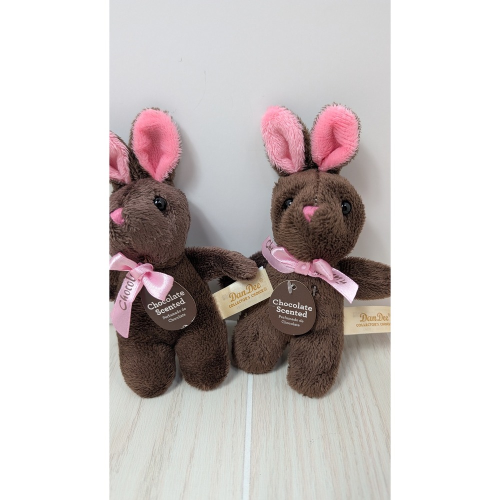 Dan Dee MINI Plush Bunnies Brown Pink Chocolate Scented Easter Ribbon